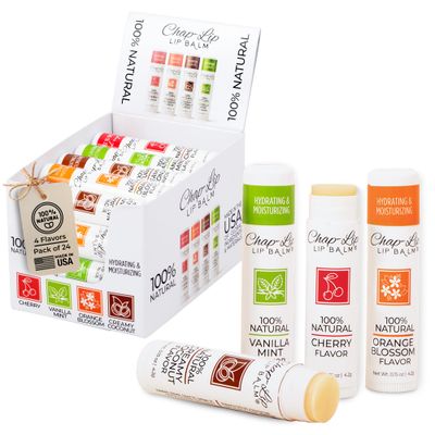 Chap-Lip Lip Balm 100 Natural Lip Balm Set - Hydrating and Moisturizing Beeswax Natural 4 Flavor Assortment - Lip Moisturizer for Dry Lips - Cocoa Butter - Petroleum Free Pack of 24
