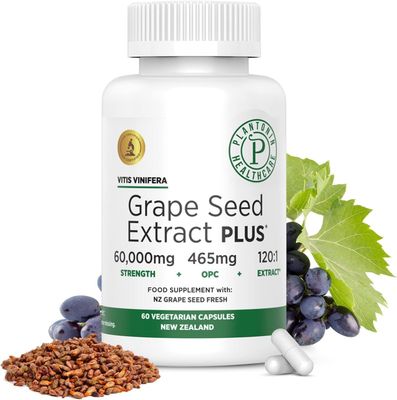 Plantonin Grape Seed Extract 500 mg with 93 Polyphenols - 120:1 60,000mg Strength, 60 Capsules - 2 Months Supply - GMO &amp; Gluten Free - Polyphenols Extracts
