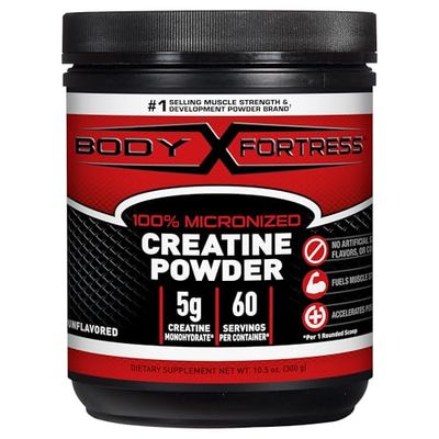 Body Fortress 100 Micronized Creatine Monohydrate Powder, 300g (60 Servings, 5g Scoop) - Unflavored Creatine Supplement for Muscle Strength, Power &amp; Post-Workout Recovery