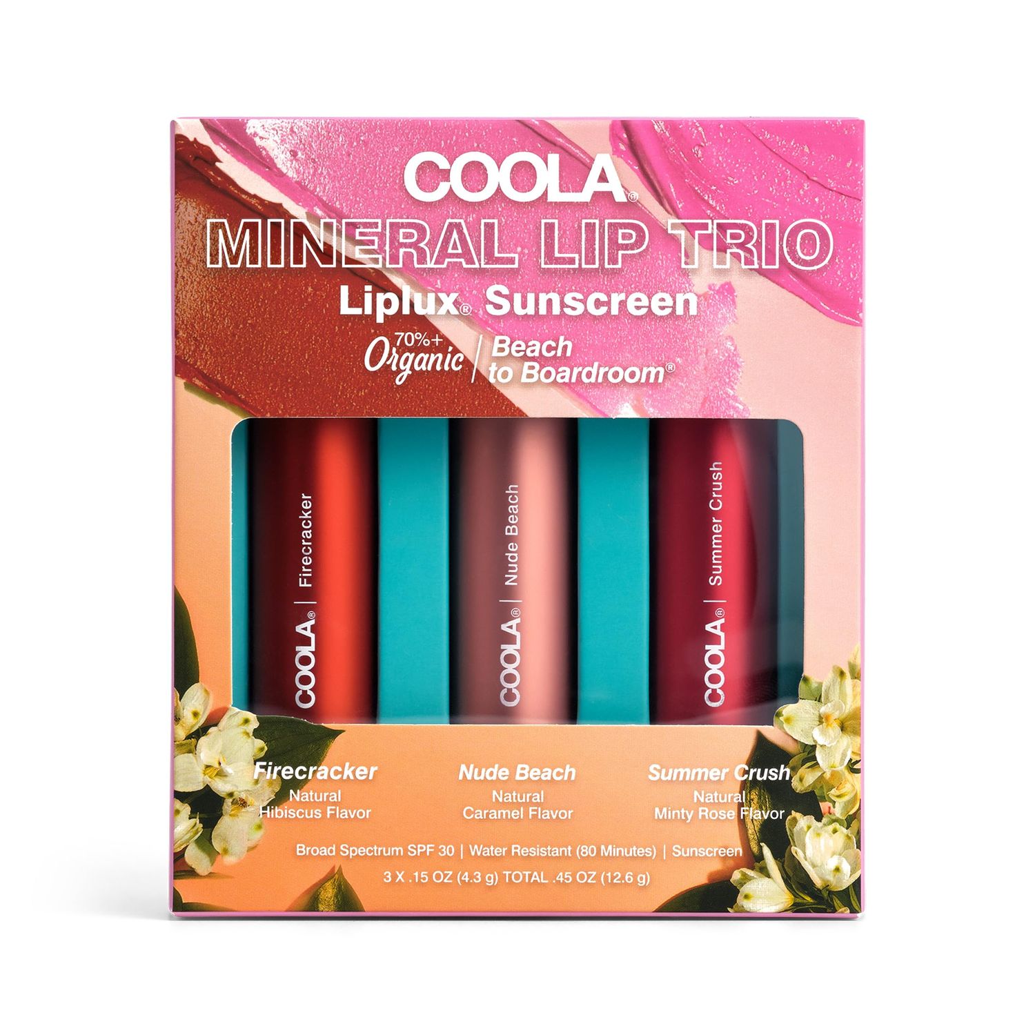 COOLA Organic Tinted Lip Balm &amp; Mineral Sunscreen with SPF 30, Dermatologist Tested Lip Care for Daily Protection, Vegan, Variety Pack, 0.15 Oz Each