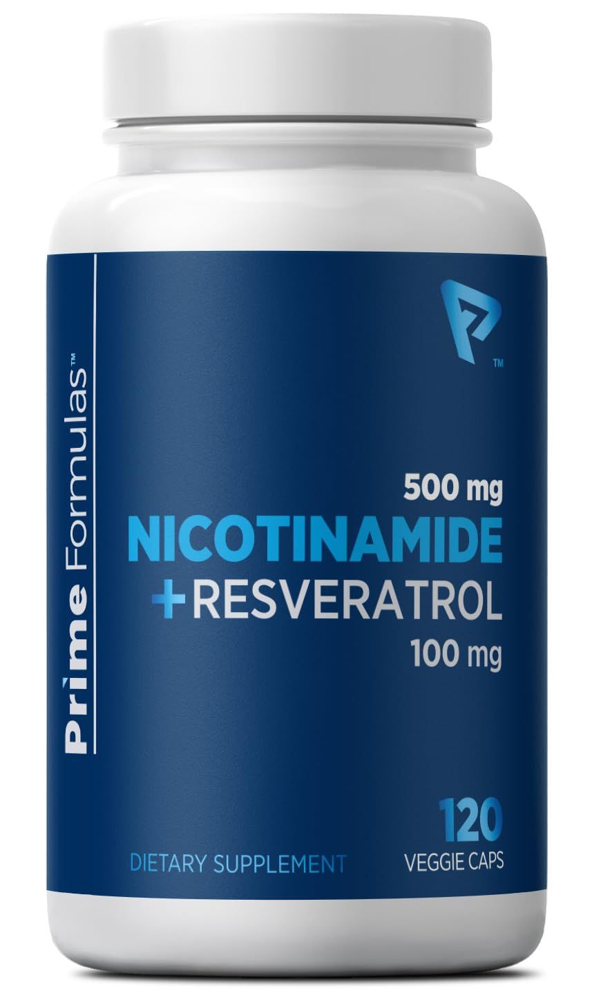 Nicotinamide 500 mg with Resveratrol 100 mg 120 Veggie Capsules - Non-GMO Vitamin B3, Supports Metabolic Health, NAD, Skin Cell &amp; Mitochondrial Energy Production. Made in USA for Men and Women