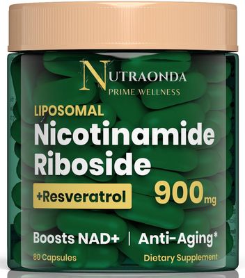 NUTRAONDA Liposomal Nicotinamide Riboside 900mg Resveratrol &amp; Quercetin - NAD Supplement Plus for Anti Aging, Cellular Energy &amp; Improve Health- 80 Capsules