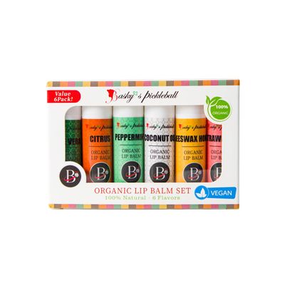 Basky&#39;s Pickleball Organic Lip Balm Set - 6 Flavors - 100 Natural Moisturizer for Cracked &amp; Dry Lips - First Lip Designed for Pickleball Players