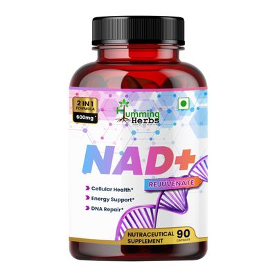 Humming Herbs NAD Booster Supplement Nicotinamide Adenine Dinucleotide with Resveratrol - 600mg 90 Vegan Capsules - Non-GMO, Gluten-Free