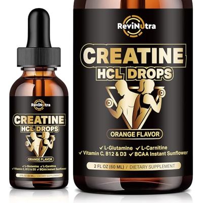Creatine HCL Liquid Drops for Men &amp; Women, 1500mg Liquid Creatine Hydrochloride for Muscle Growth &amp; Recovery, Promote Energy, Boost Strength, High Absorption, 2 Fl Oz, Sugar-Free Orange-B Flavor