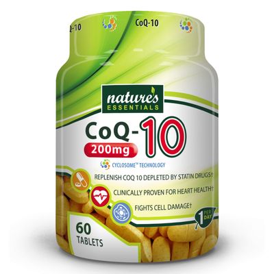NATURE&#39;S ESSENTIALS CoQ-10 200mg | Heart Health Support &amp; Cellular Energy | Advanced Cyclosome Liposomal Delivery | Non-GMO, Gluten Free, Vegetarian | 60 Tablets
