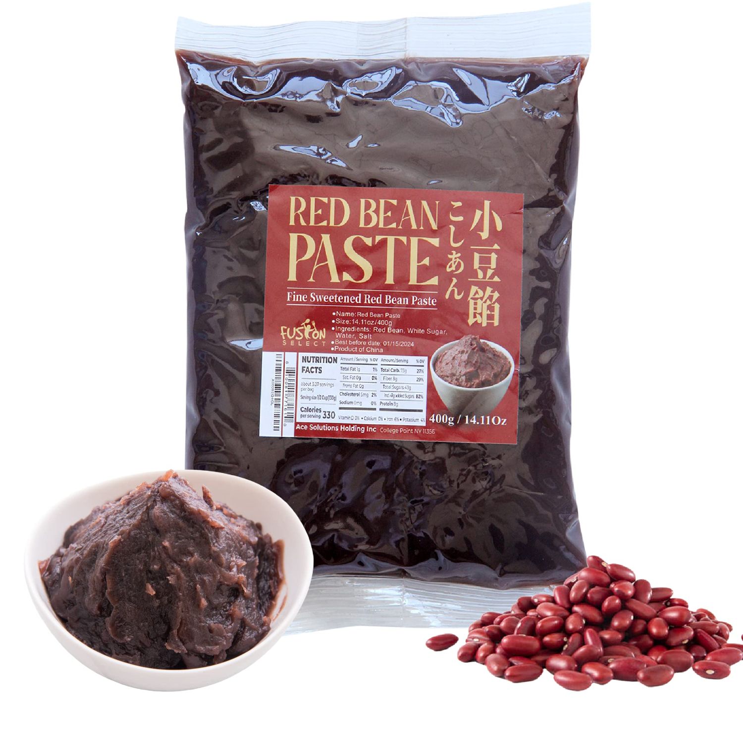 Fusion Select Red Bean Paste - Fine Sweetened Adzuki Bean Paste for Mooncake, Desserts, Buns, Pastry Filling, Mochi - For Chinese, Japanese &amp; Korean Foods - No Additives or Preservatives (1X)