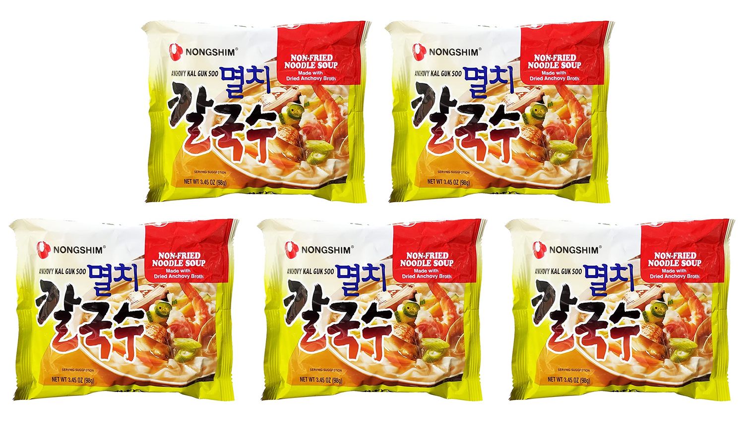 Nongshim Non Fried Noodle Soup with Dried Anchovy Broth - Kal Guk Soo (5 Pack, Total of 17.25oz)