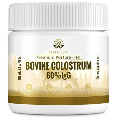 Kroppssund Bovine Colostrum Powder Supplement 3000 mg - Extra High 60 IgG Bovine Colostrum - Gut, Bone, Exercise, Immune - 50 Servings (1 Bottle)