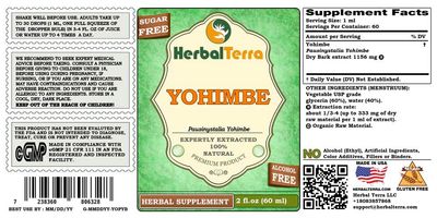 Yohimbe (Pausinystalia Yohimbe) Glycerite, Dried Bark Alcohol-Free Liquid Extract 2 oz