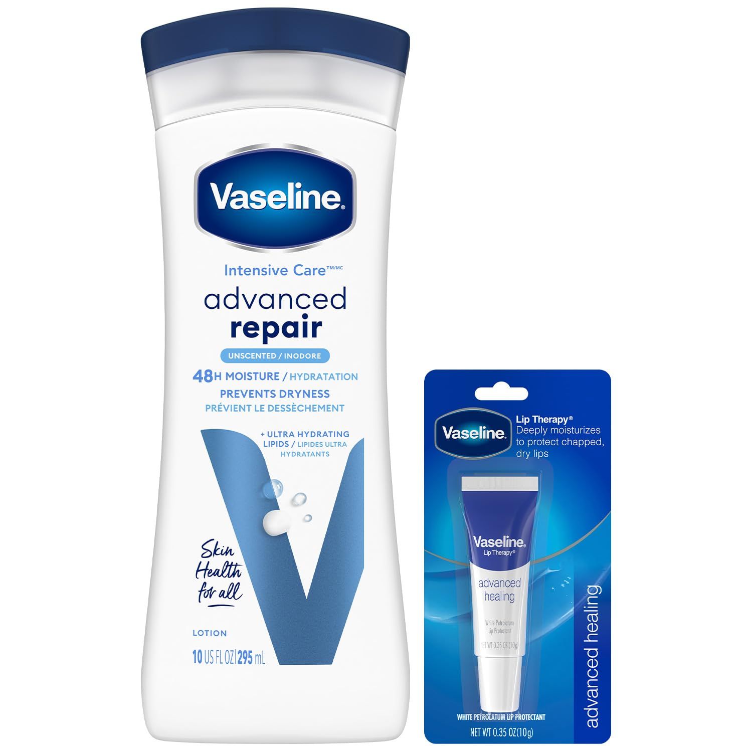 Vaseline Intensive Care Lotion, Unscented, Advanced Repair - Non-Greasy Moisturizer for Extremely Dry Skin Advanced Lip Therapy Tube