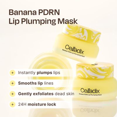 Celladix Overnight Lip Plumping Mask with Banana PDRN - Pudding-Like Melting Balm Texture, Vanilla Scent - Hydrating & Mild Plumping Treatment for Kissable Lips with Honey & Collagen, 0.5 Fl oz