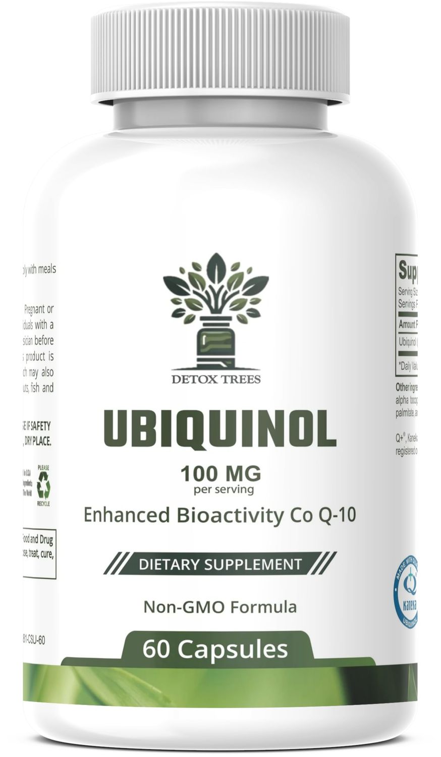 Detox Trees Ubiquinol CoQ10 100mg - Enhanced Bioavailability, High Absorption Coenzyme Q10 Supplement - Non-GMO, Gluten Free co q10 for Heart Health, Healthy Blood Pressure Levels, 60 Capsules