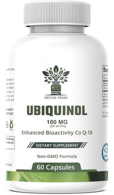 Detox Trees Ubiquinol CoQ10 100mg - Enhanced Bioavailability, High Absorption Coenzyme Q10 Supplement - Non-GMO, Gluten Free co q10 for Heart Health, Healthy Blood Pressure Levels, 60 Capsules