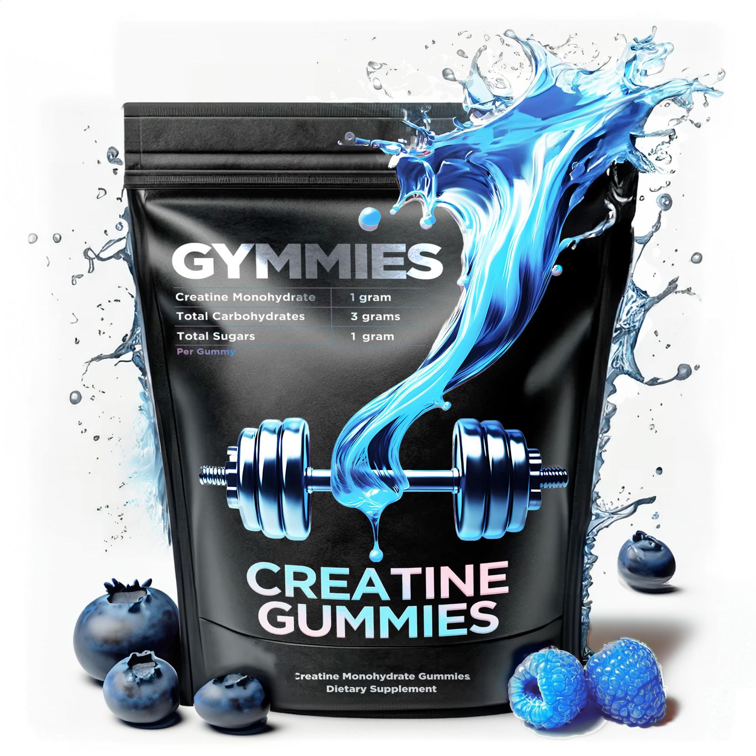 GYMMIES Creatine Monohydrate Gummies - Muscle Growth, Performance, Endurance - 5 Gram Creatine per Serving - Vegan, Non-GMO, Gluten-Free, Made in USA - 90ct (90 Count, Sour Blue Raspberry)