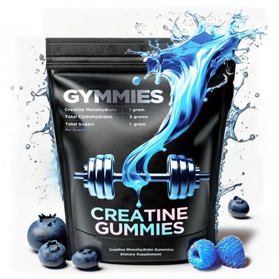 GYMMIES Creatine Monohydrate Gummies - Muscle Growth, Performance, Endurance - 5 Gram Creatine per Serving - Vegan, Non-GMO, Gluten-Free, Made in USA - 90ct (90 Count, Sour Blue Raspberry)