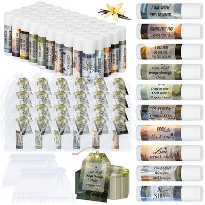 Sacubee 50 Sets Lip Balms Christian Gifts for Women Religious Scripture Bible Verse Inspirational Motivational Small Thank You Gift for Church Coworker Birthday Teacher 10 Styles Vanilla Flavor