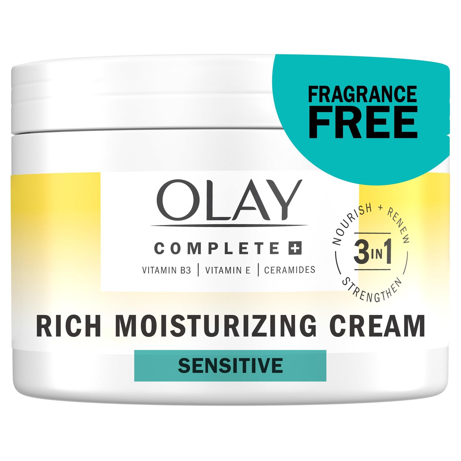 Olay Complete Rich Moisturizing Cream Fragrance-Free, 8.5 OZ, 3-in-1 Hydrating Face Cream for Dry Skin with Vitamin B3, Vitamin E, and Ceramides