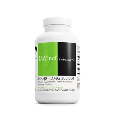 DAVINCI Labs CoQ10 - DMG 300/300 - Supports Heart Health and Energy Function - Dietary Supplement with Coenzyme Q10 &amp; Vitamin E - Vegetarian - Gluten-Free - 60 Orange Flavored Chewable Tablets