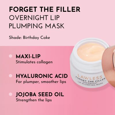 LAWLESS Women's Forget The Filler Overnight Lip Plumping, Birthday Cake, 0.28 Ounce