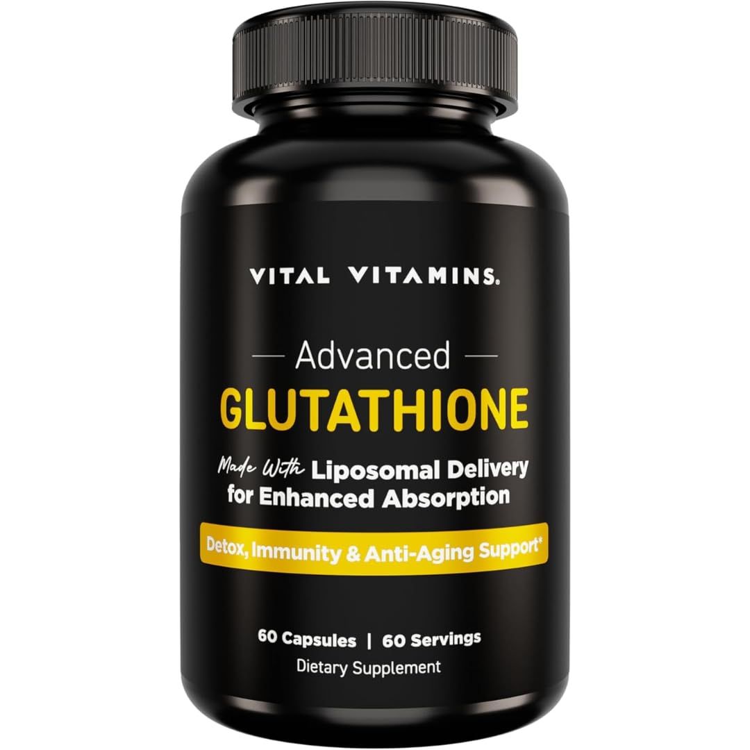Vital Vitamins Glutathione Supplement - 500mg L-Glutathione per Serving - Made with Liposomal Delivery for Max Absorption - Detox, Immunity, Anti-Aging Support - Non-GMO - 60-Day Supply, 60 Capsules