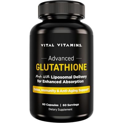 Vital Vitamins Glutathione Supplement - 500mg L-Glutathione per Serving - Made with Liposomal Delivery for Max Absorption - Detox, Immunity, Anti-Aging Support - Non-GMO - 60-Day Supply, 60 Capsules