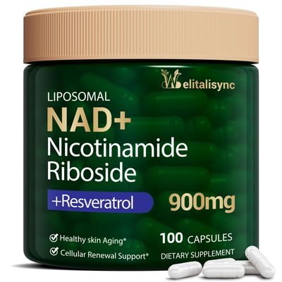 Welitalisync Premium NAD Supplement - Nicotinamide Riboside &amp; Resveratrol 900mg - Fast-Absorbing Cellular Renewal Capsules for Energy, Anti-Aging &amp; Brain Health - Vegan, Non-GMO, 100 C
