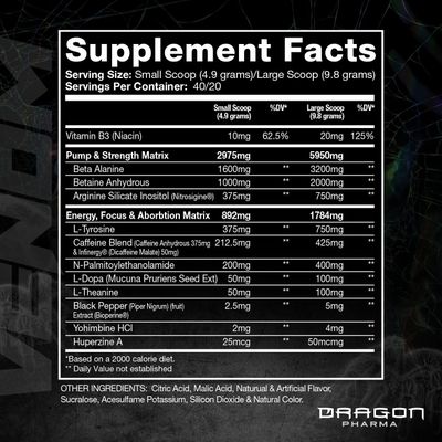 DRAGON PHARMA Venom Extreme Potency Pre-Workout, Laser Sharp Focus Energy, Intense Performance, Proven Ingredients for Enhanced Vasodilation & Endurance (40 Servings, Passion Fruit)
