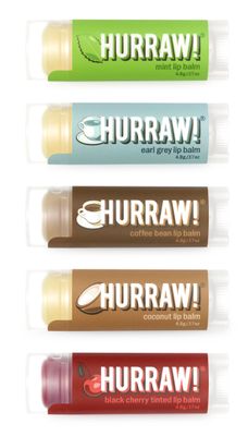 Hurraw! Lip Balms: Staff Favorites, 5 Balm Bundle Pack - Mint, Earl Grey, Coffee Bean, Coconut, Black Cherry (Sheer Red Tint). Organic, Certified Vegan, Cruelty &amp; Gluten Free. All Natural. Made in USA