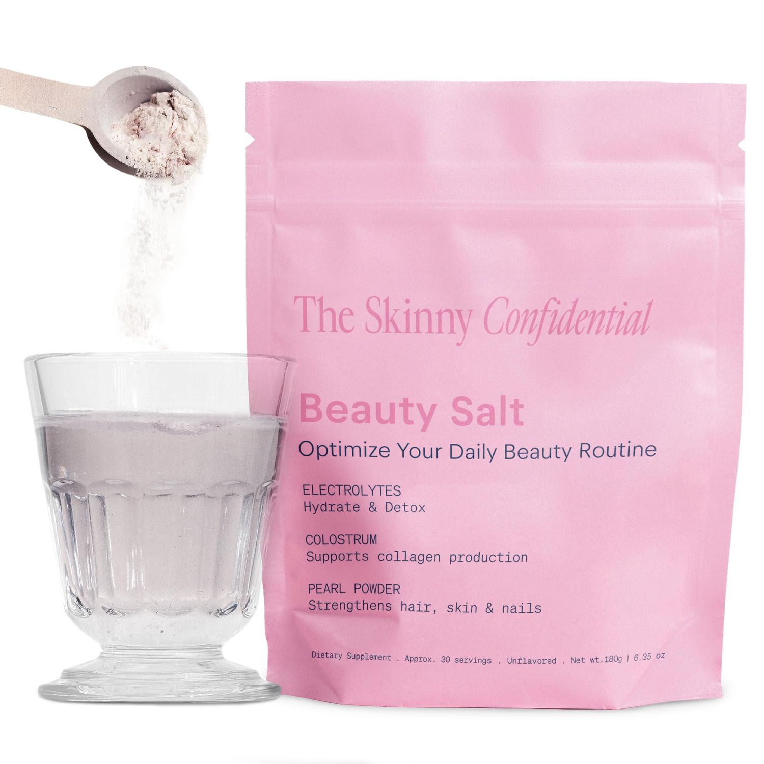 The Skinny Confidential Beauty Salt- Hydration Powder Contain Grass-Fed Colostrum, Electrolytes &amp; Pearl Powder - Supports Immunity &amp; Digestive Health, Glowing Skin &amp; Radiant Hair - Gluten Free