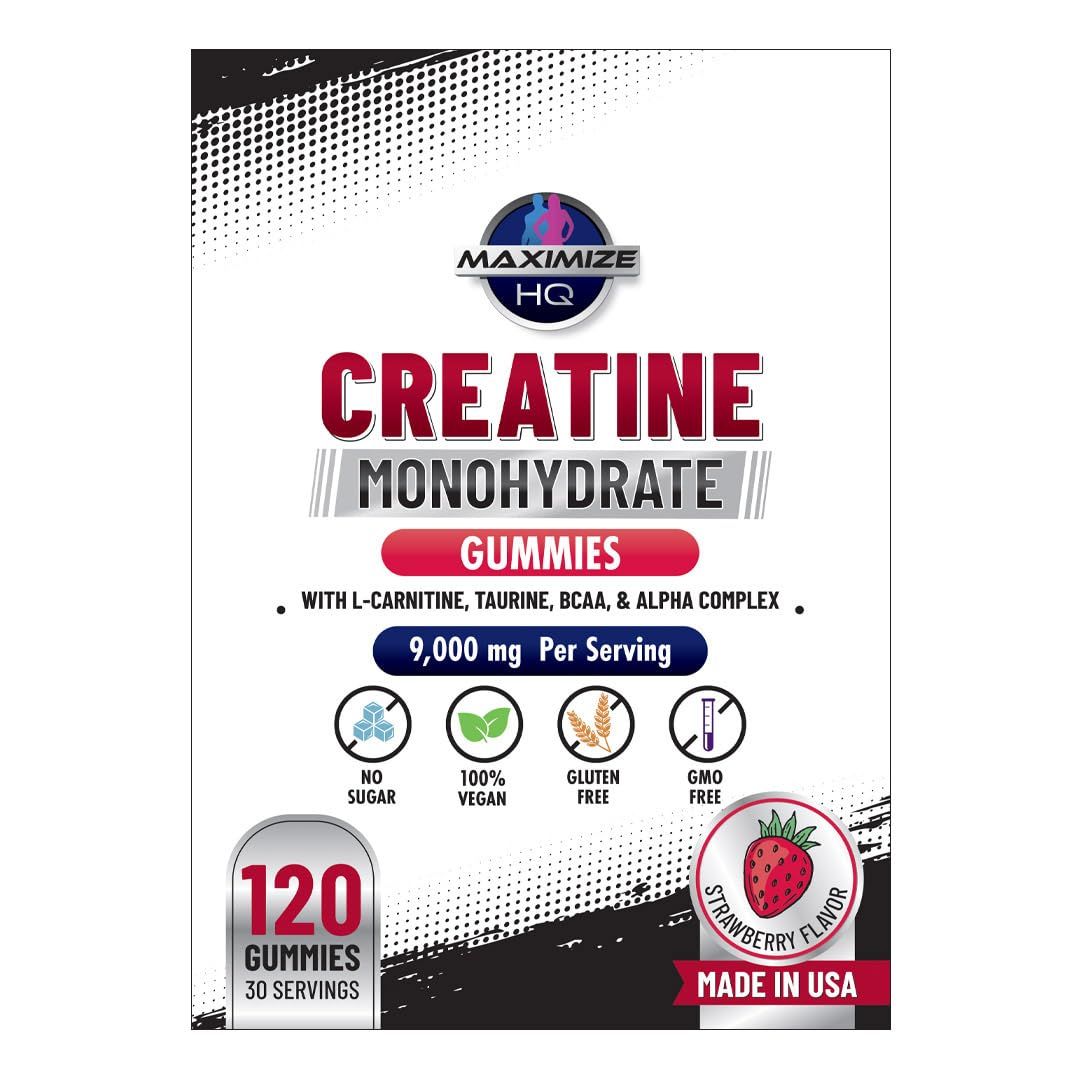 MaximizeHQ Creatine Monohydrate Gummies - Support Muscle Gain &amp; Strength, 30 Servings