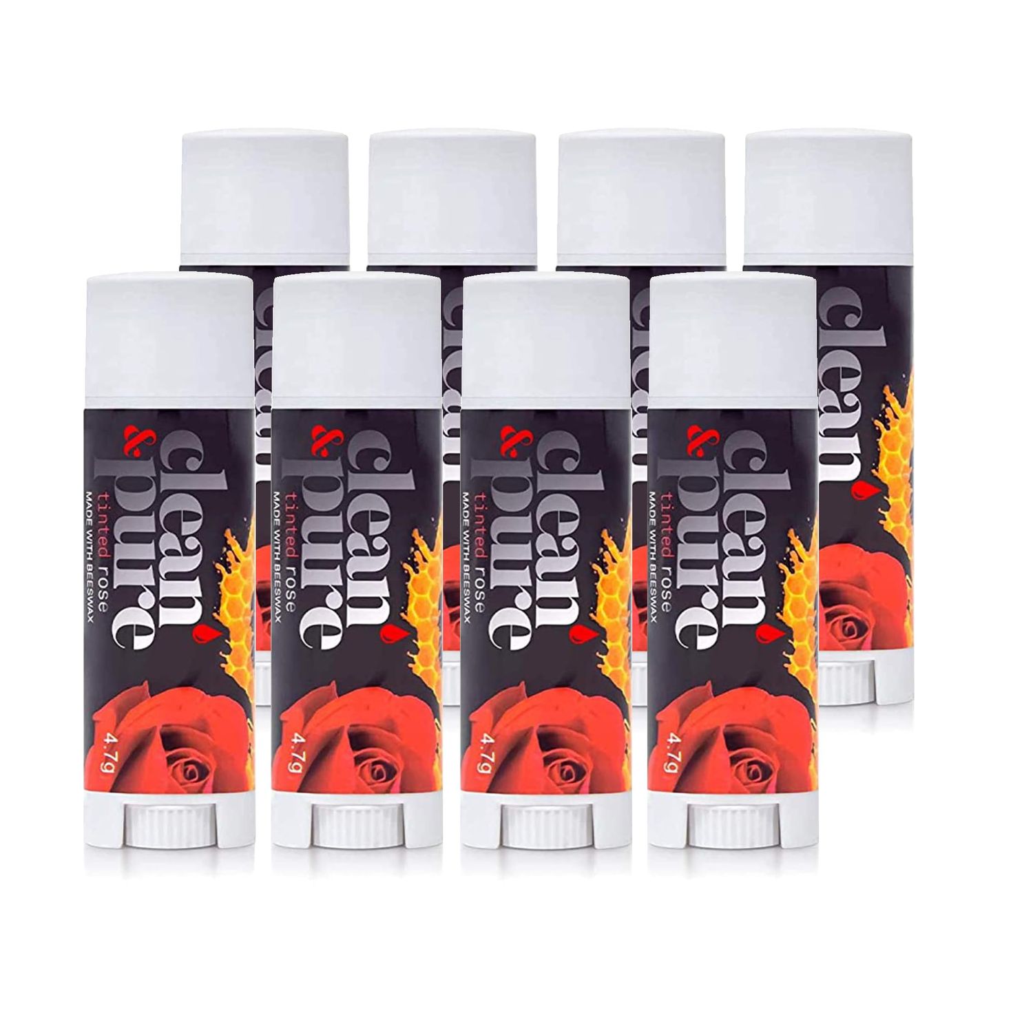 Clean &amp; Pure Lip Balm 8-Pack (Tinted Rose) | Lip Care Set With 100 All Natural Beeswax | Vitamin E Oil | Flavored Lip Balm for Dry, Chapped Lips | Made in Australia