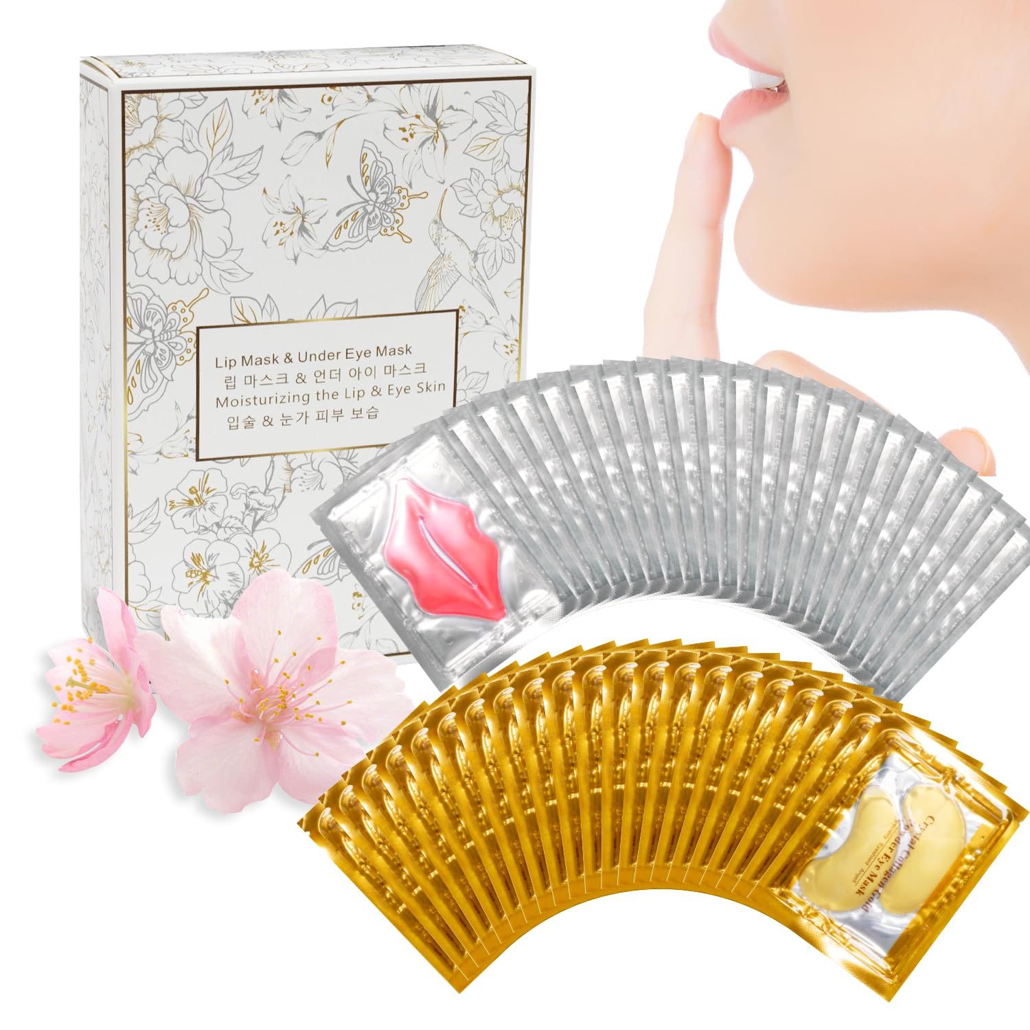 40 Pairs Lip Masks &amp; Eye Masks, 24K Gold Crystal Gel Collagen Eye Pads, Under Eye Patches for Puffy Eyes, Dark Circles, Bachelorette Party Favors, Bridesmaid Gifts, Wrinkles and Fine Lines
