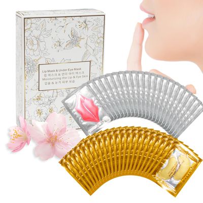 40 Pairs Lip Masks &amp; Eye Masks, 24K Gold Crystal Gel Collagen Eye Pads, Under Eye Patches for Puffy Eyes, Dark Circles, Bachelorette Party Favors, Bridesmaid Gifts, Wrinkles and Fine Lines