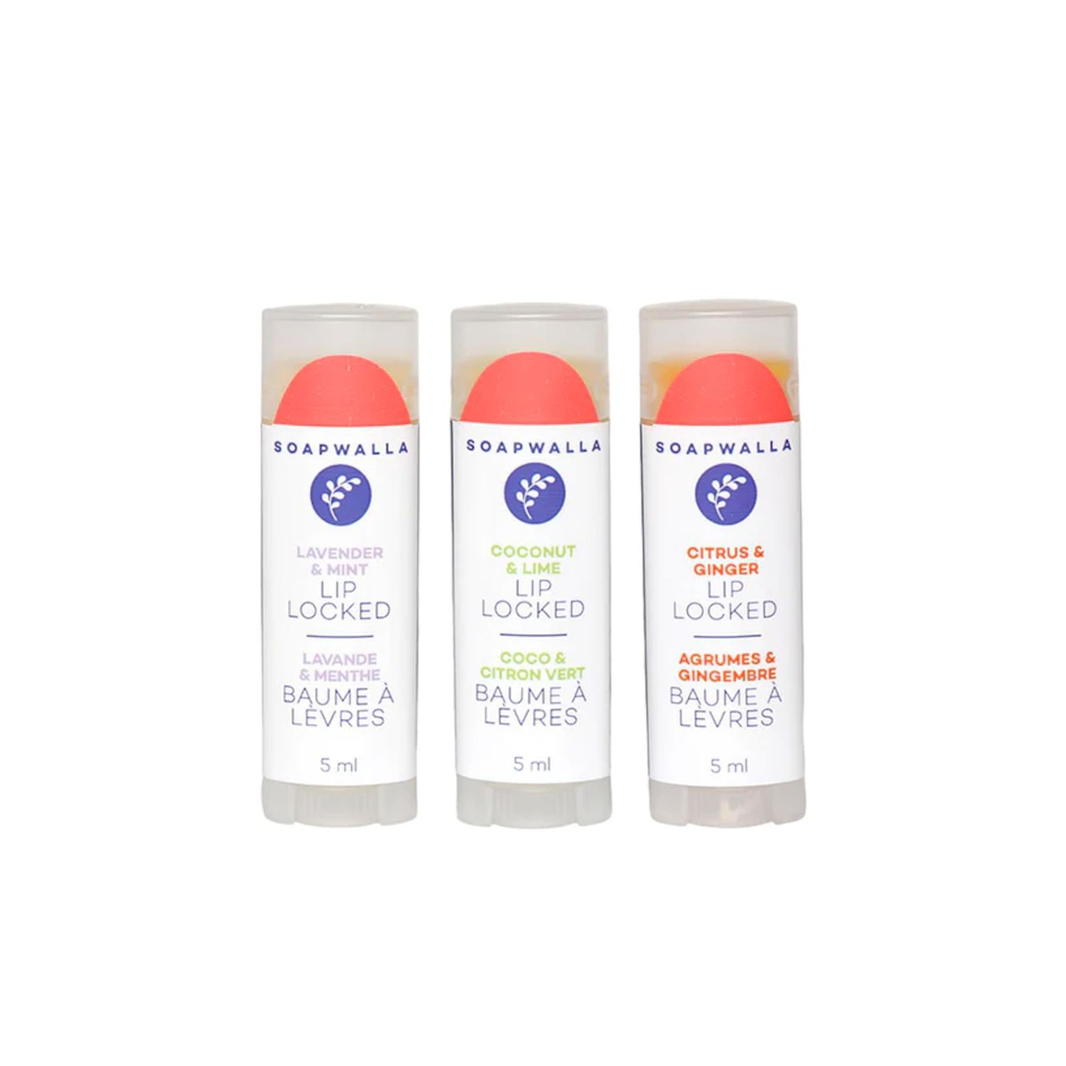 Soapwalla - Lip Locked Organic Lip Balm Trio | Vegan, Cruelty-Free, Clean Skincare (3 Pack, 0.17 oz | 5 ml)