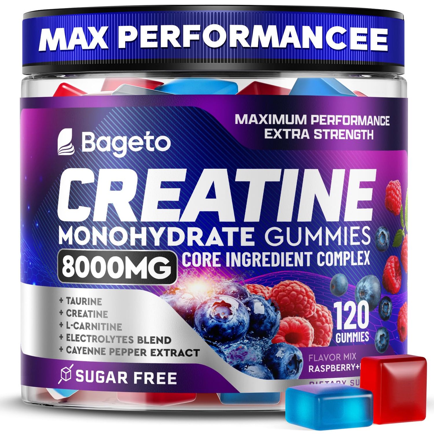 Creatine Monohydrate Gummies Complex 8000mg for Men and Women,Flavored and Chewable Creatine with Taurine,L-Carnitine, Electrolyte for Muscle Growth, Strength &amp; Energy, Pre Workout Gummies 120pcs