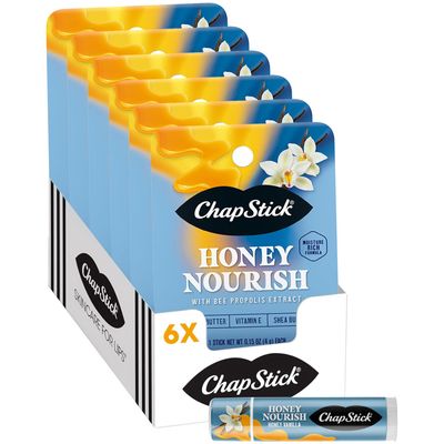 ChapStick Lip Balm, Honey Vanilla 6-Pack -Honey Nourish Moisture-Rich Formula with Bee Propolis Extract, 0.15 Oz Ea