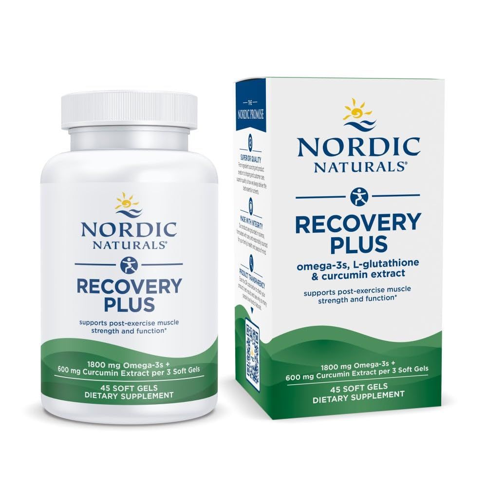 Nordic Naturals Recovery Plus, Unflavored - 45 Soft Gels - 1800 mg Omega-3 Fish Oil - 600 mg Longvida Optimized Curcumin - Cellular Health &amp; Recovery - Post-Exercise Muscle Support - 15 Servings