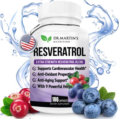 Extra Strength Resveratrol 1568mg - 180 Capsules - 3 Months Supply | Antioxidant Supplement | Natural Trans-Resveratrol Pills | for Anti-Aging, Heart Health, Immune System &amp; Brain Function