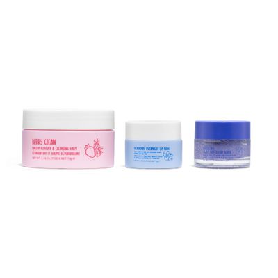 W7 Very Berry Clean - Makeup Cleansing Balm, Lip Mask &amp; Scrub Trio - Gentle Makeup Remover &amp; Overnight Lip Care Set