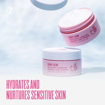 W7 Very Berry Clean - Makeup Cleansing Balm, Lip Mask &amp; Scrub Trio - Gentle Makeup Remover &amp; Overnight Lip Care Set