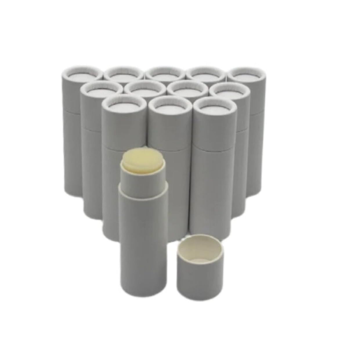 GreenWay 0.15oz / 4.25g Kraft Paperboard Lip Balm Tubes with Lids - 12 Pack Lip Gloss Tubes Refillable DIY Cosmetic Containers - Extra Thick Push-Up Bottom Lip Balm Containers - White