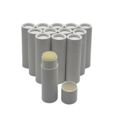 GreenWay 0.15oz / 4.25g Kraft Paperboard Lip Balm Tubes with Lids - 12 Pack Lip Gloss Tubes Refillable DIY Cosmetic Containers - Extra Thick Push-Up Bottom Lip Balm Containers - White