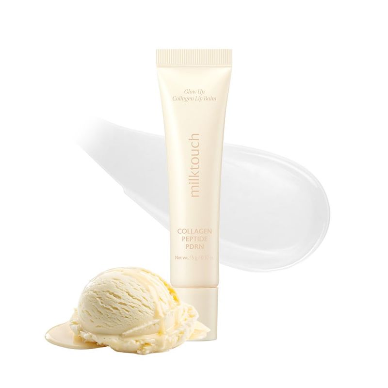 milktouch Glow Up Collagen Lip Balm-Hydrating Lip Care with Vegan Collagen, Peptide, PDRN, Cica &amp; Shea Butter for Dry Lips Repair, Anti-Aging, Non-Sticky Moisturizer for Fuller Lips(15g) Vanilla Cake