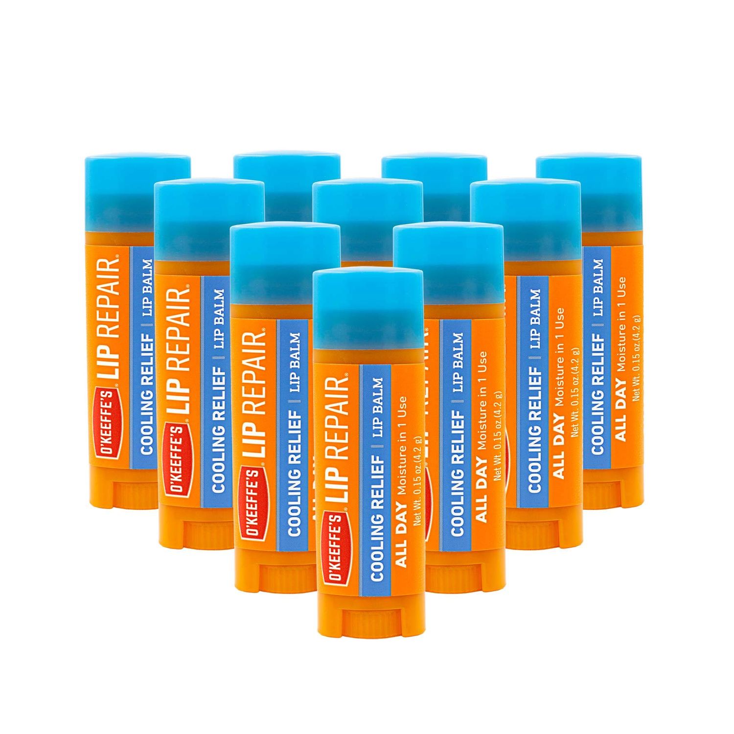 O&#39;Keeffe&#39;s Cooling Relief Lip Repair Lip Balm for Dry, Cracked Lips, Stick, (Pack of 10)
