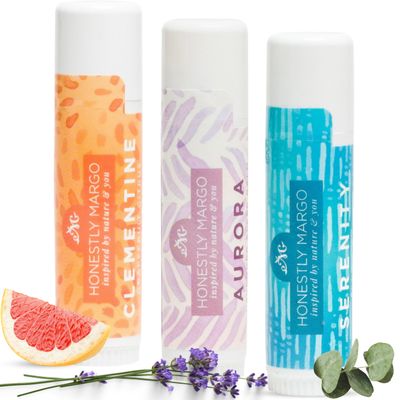 Honestly Margo Aromatherapy Balm Stick Trio (Menthol Eucalyptus, Lavender, and Citrus) - Organic Citrus, Eucalyptus Essential Oil, and Lavender Essential Oil Lip Balm, Mess-Free Convenient Design