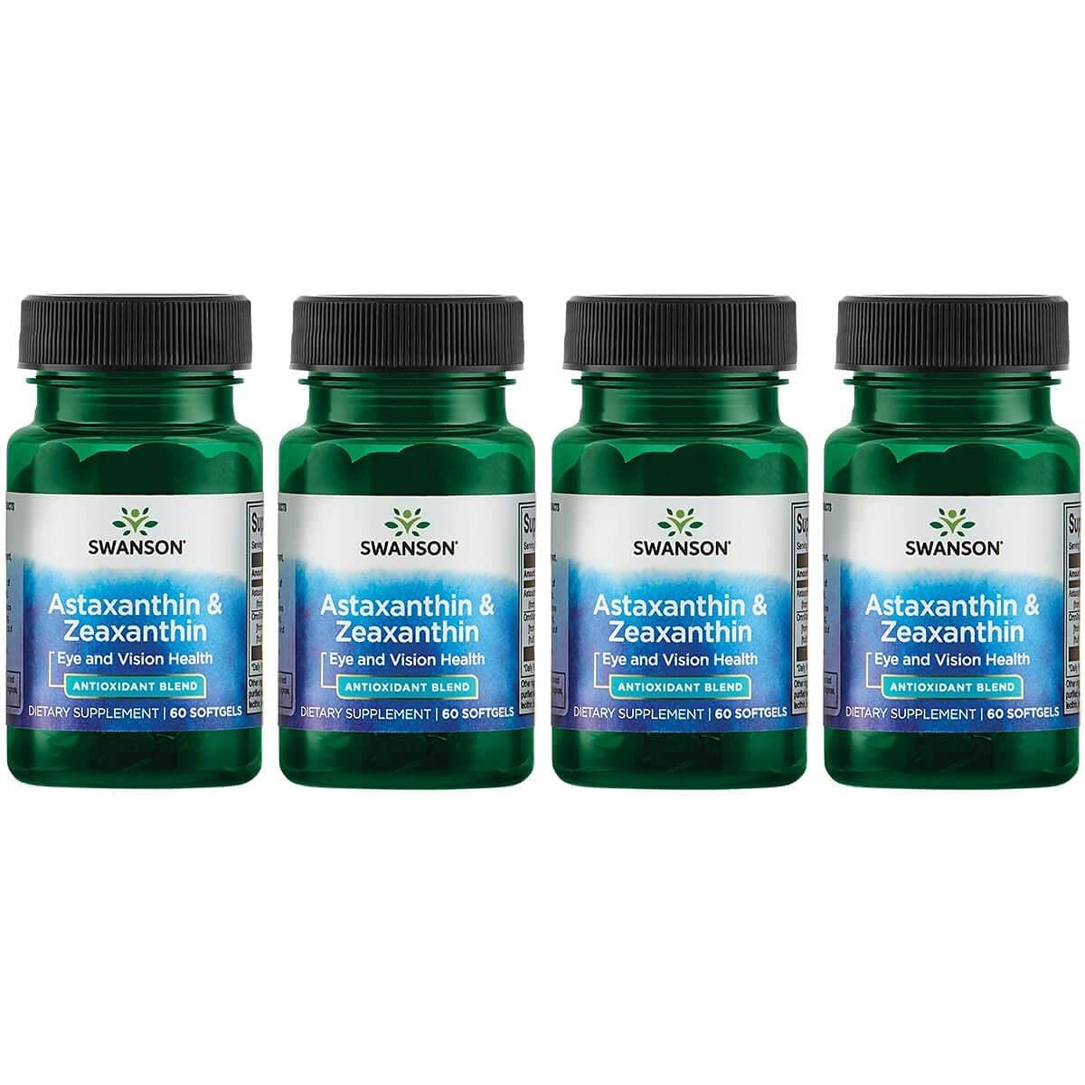 Swanson Astaxanthin &amp; Zeaxanthin Eye Vision Brain Skin Health Antioxidant Support Supplement (Astaxanthin 4 mg &amp; OmniXan Zeaxanthin 4 mg) 60 Softgels Sgels (4 Pack)