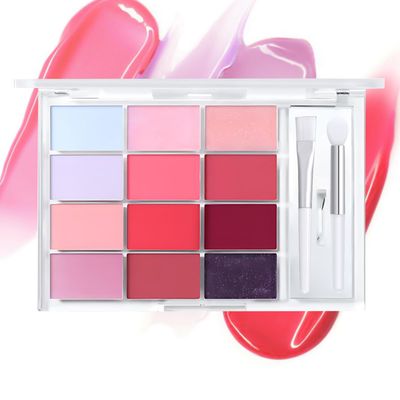 Jelly Lip Gloss Palette 12 Colors Transparent Nude Lipstick Palette Hydrating Watery Lip Palette Long Lasting Cheek &amp; Lip Balm High Shine Glass Finish, Lip Care, Lip Tint