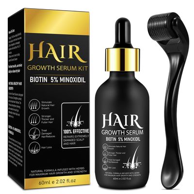 5 Minoxidil for Men/Women, Bald Spot Hair Growth &amp; Beard Growth Treatment with Dropper Applicator &amp; Massage Roller| 2 FL OZ