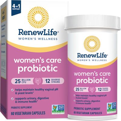 Renew Life Women&#39;s Probiotic Capsules, Supports pH Balance for Women, Vaginal, Urinary, Digestive and Immune Health, L. Rhamnosus GG, Dairy, Soy and Gluten-Free, 25 Billion CFU - 60 Ct